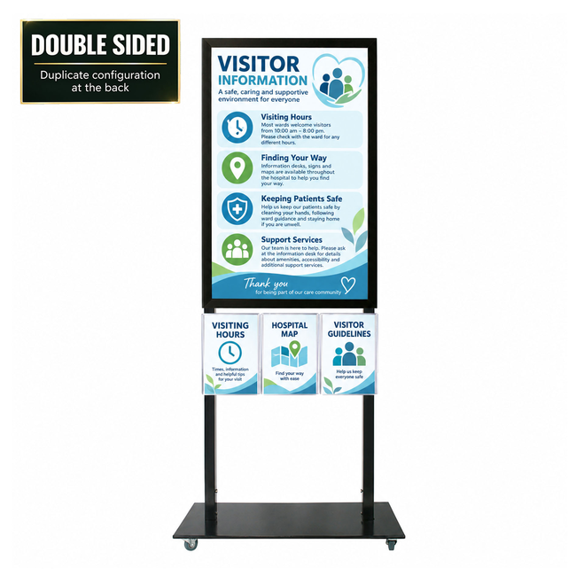 Tall Info Stand -  A1 Snap Frame with 3 A4 Brochure Holders Double Sided