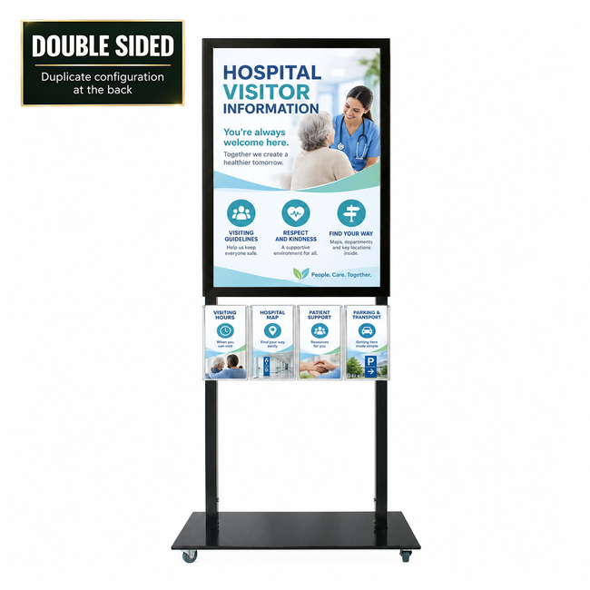 Tall Info Stand -  A1 Snap Frame with 4 A5 Brochure Holders Double Sided 