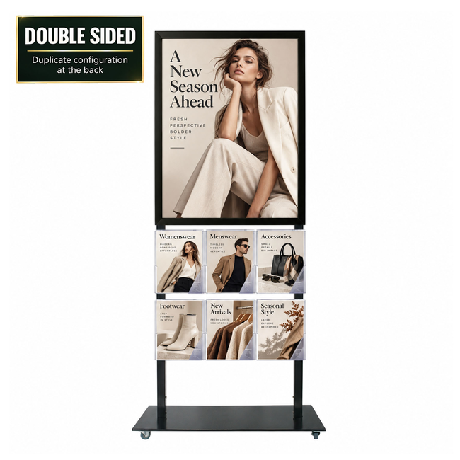Tall Info Stand -  A1 Snap Frame with 6 A4 Brochure Holders Double Sided