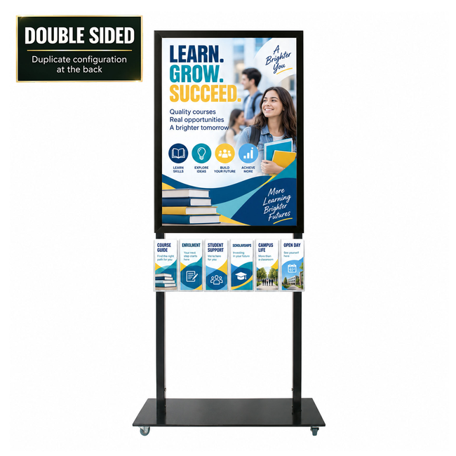 Tall Info Stand -  A1 Snap Frame with 6 DL Brochure Holders Double Sided