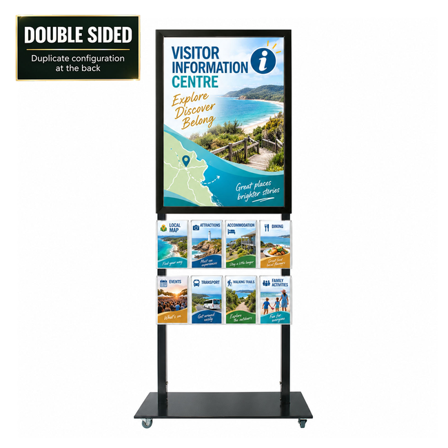 Tall Info Stand -  A1 Snap Frame with  8 A5 Brochure Holders Double Sided