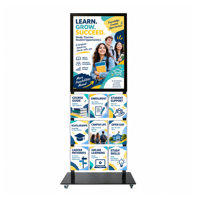Tall Info Stand -  A1 Snap Frame with  9 A4 Brochure Holders
