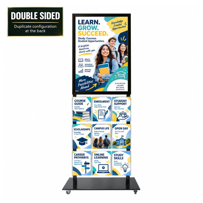 Tall Info Stand -  A1 Snap Frame with  9 A4 Brochure Holders Double Sided 