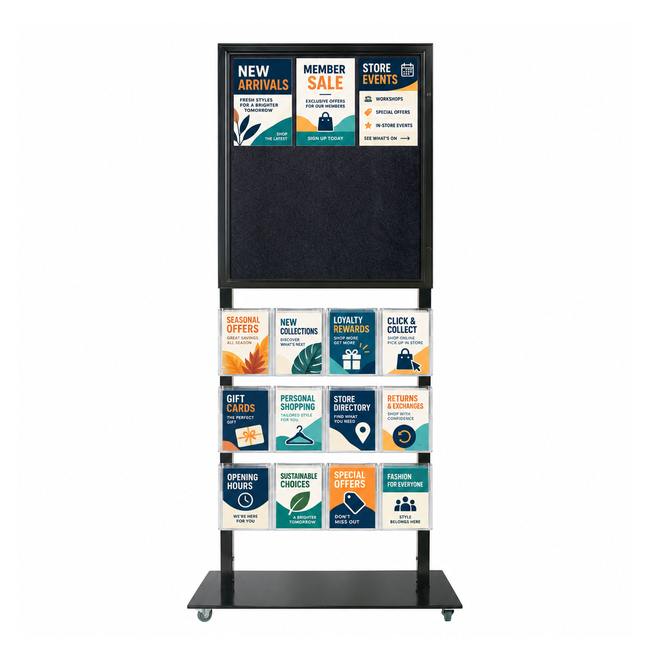 Tall Info Stand - 1 Felt Board  with 12 A5 Brochure Holders