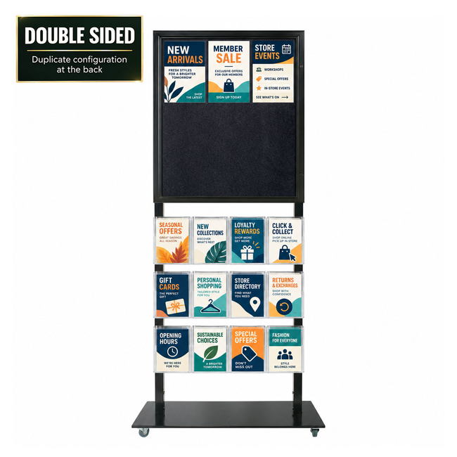 Tall Info Stand - 1 Felt Board with  12 A5 Brochure Holders - DOUBLE SIDED