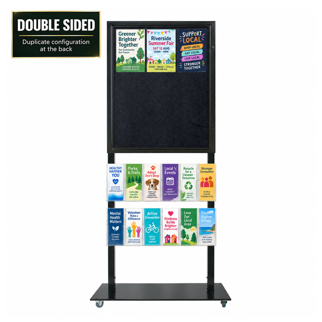 Tall Info Stand - 1 Felt Board with  12 DL Brochure Holders - DOUBLE SIDED