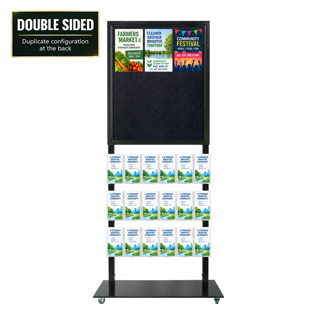 Tall Info Stand - 1 Felt Board with  18 DL Brochure Holders - DOUBLE SIDED