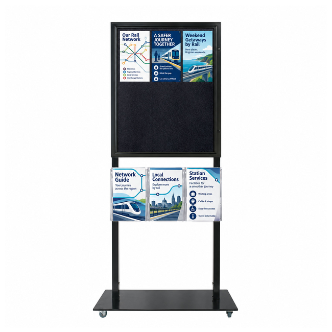 Tall Info Stand - 1 Felt Board with  3 A4 Brochure Holders