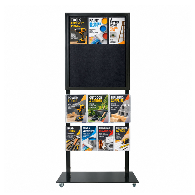 Tall Info Stand - 1 Felt Board with  3 A4 + 4 A5 Brochure Holders