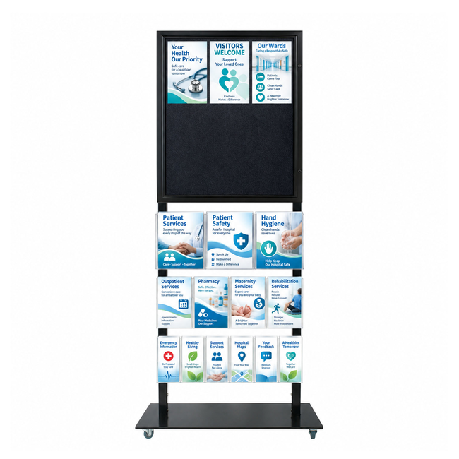 Tall Info Stand - 1 Felt Board with  3 A4 + 4 A5 + 6 DL Brochure Holders