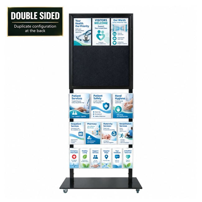 Tall Info Stand - 1 Felt Board with  3 A4 + 4 A5 + 6 DL Brochure Holders - DOUBLE SIDED