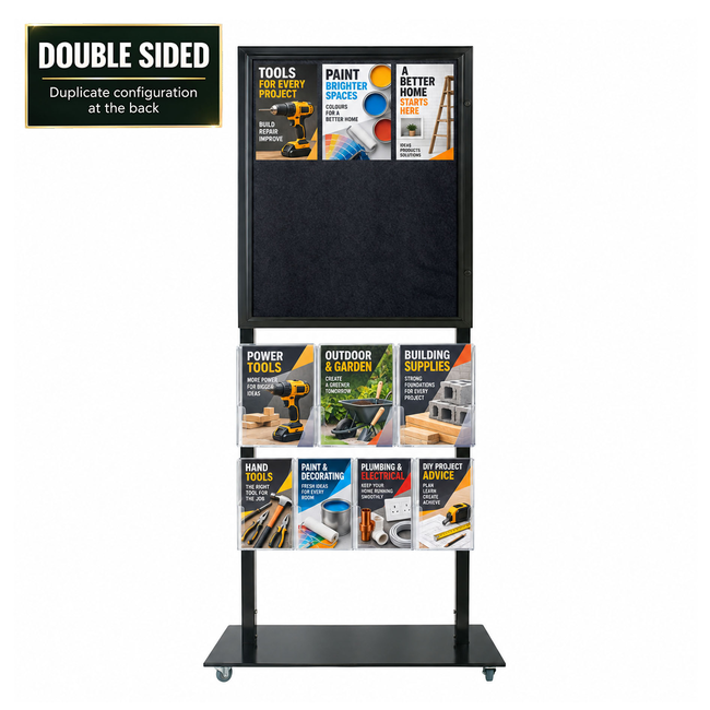 Tall Info Stand - 1 Felt Board with  3 A4 + 4 A5 Brochure Holders - DOUBLE SIDED