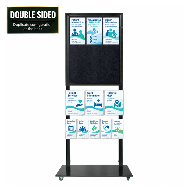 Tall Info Stand - 1 Felt Board with  3 A4 + 6 DL Brochure Holders - DOUBLE SIDED