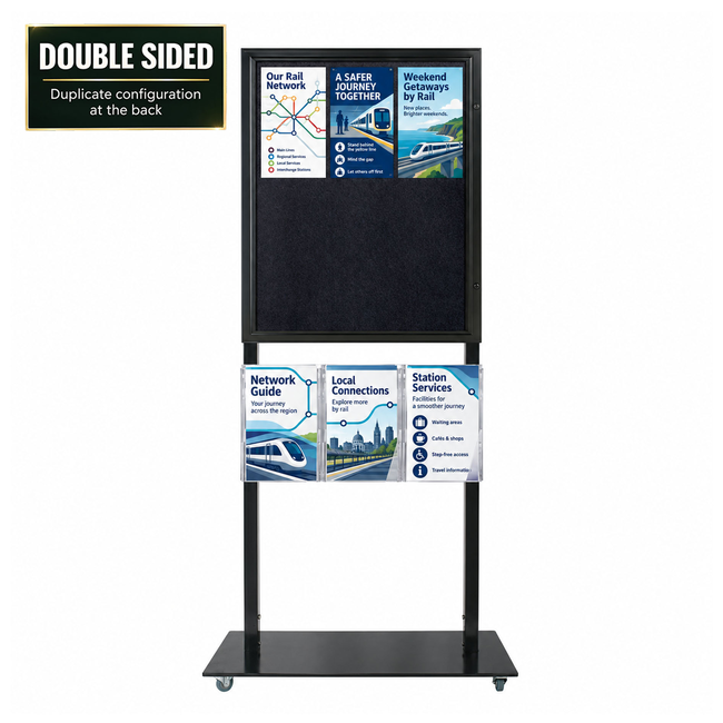 Tall Info Stand - 1 Felt Board with  3 A4 Brochure Holders - DOUBLE SIDED