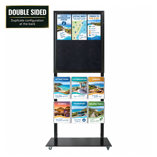 Tall Info Stand - 1 Felt Board with  6 A4 Brochure Holders - DOUBLE SIDED