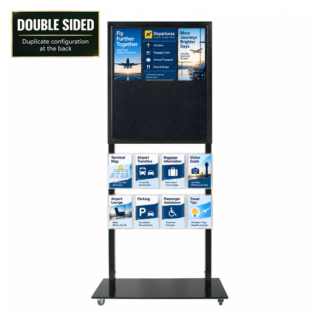 Tall Info Stand - 1 Felt Board with  8 A5 Brochure Holders - DOUBLE SIDED
