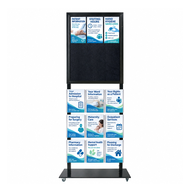 Tall Info Stand - 1 Felt Board  with  9 A4 Brochure Holders