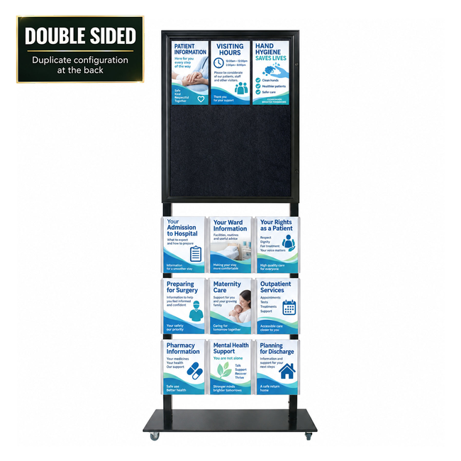 Tall Info Stand - 1 Felt Board with  9 A4 Brochure Holders - DOUBLE SIDED