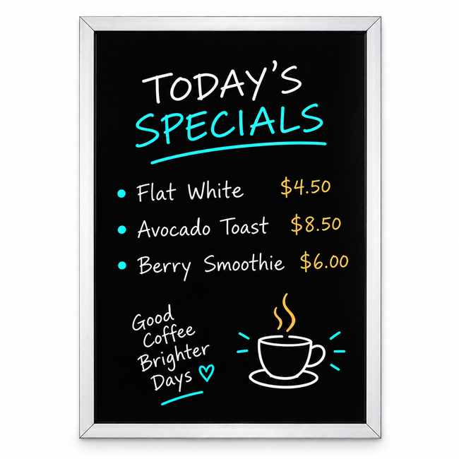 Silver 600 x 900mm Framed Menu Blackboard