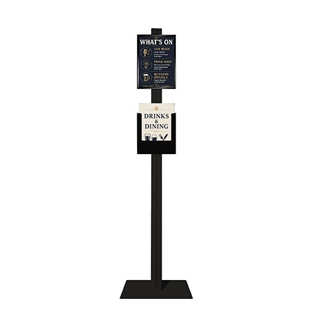 Black Retail Stand A4 Snap Frame and Black Steel Brochure Holder