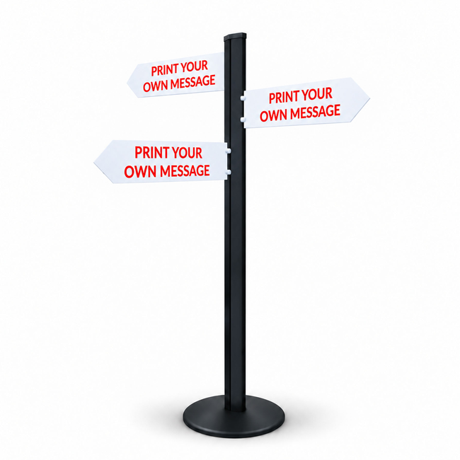 Direction Sign - 3 Arrows 1800mm Black Pole and Base 