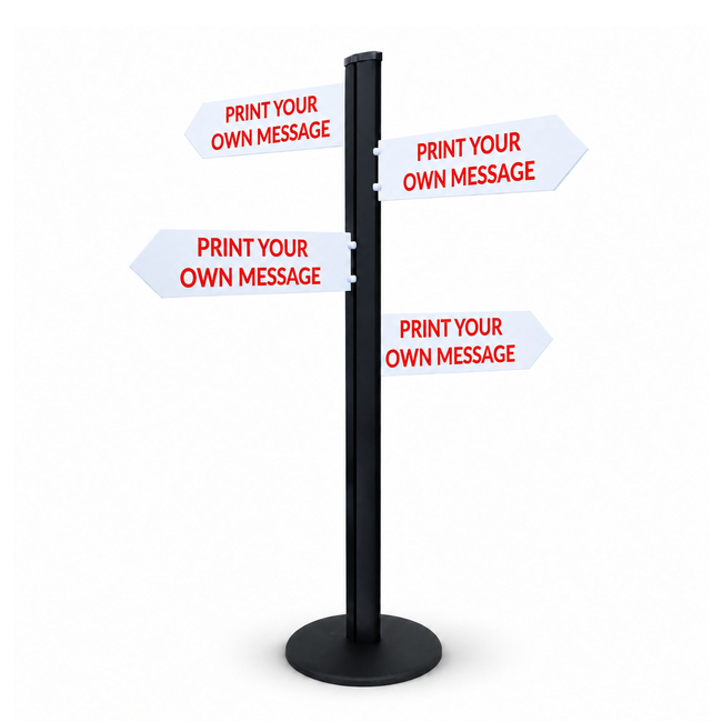 Direction Sign - 4 Arrows 1800mm Black Pole and Base 