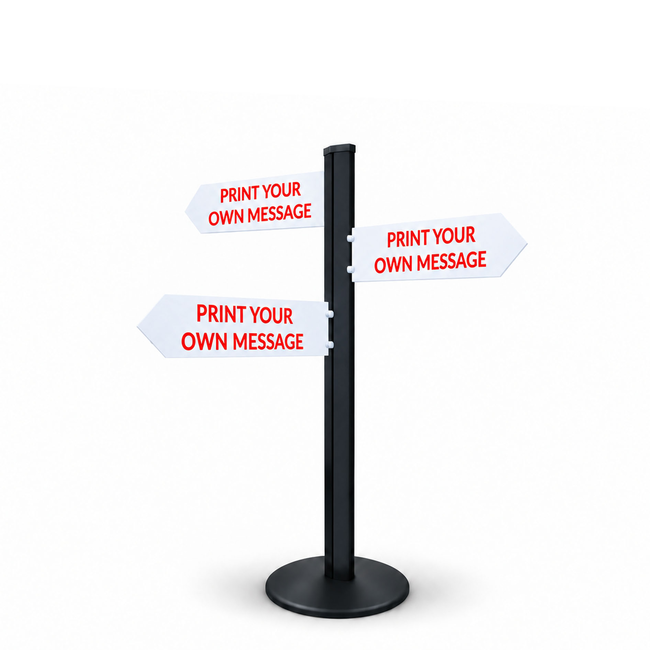 Direction Sign - 3 Arrows 1450mm Black Pole and Base 