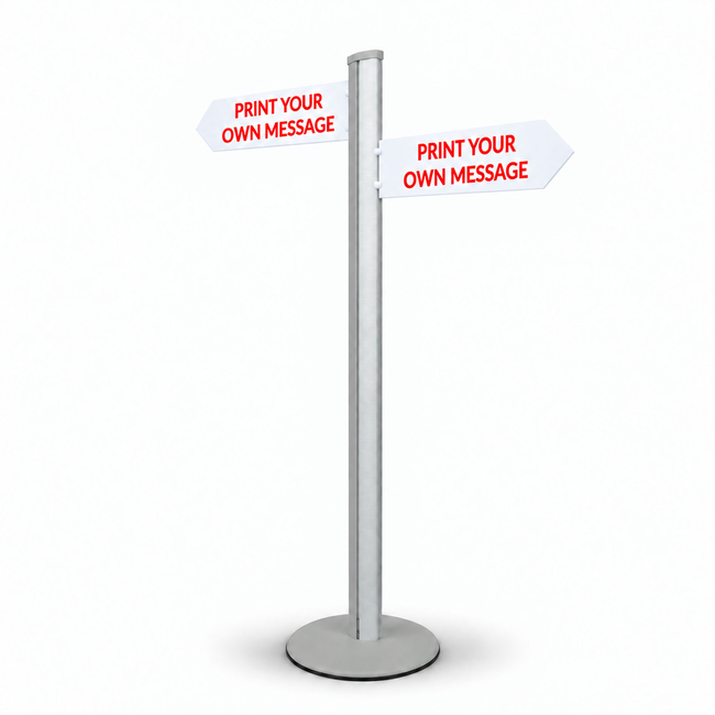 Direction Sign - 2 Arrows 1800mm Silver Pole and Base