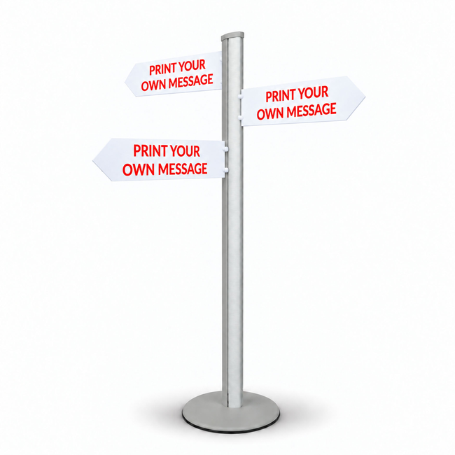 Direction Sign - 3 Arrows 1800mm Silver Pole and Base