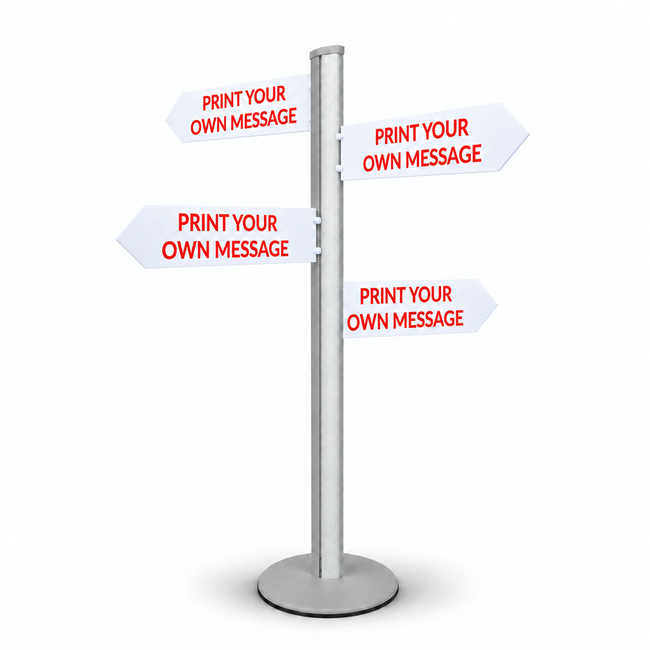 Direction Sign - 4 Arrows 1800mm Silver Pole and Base