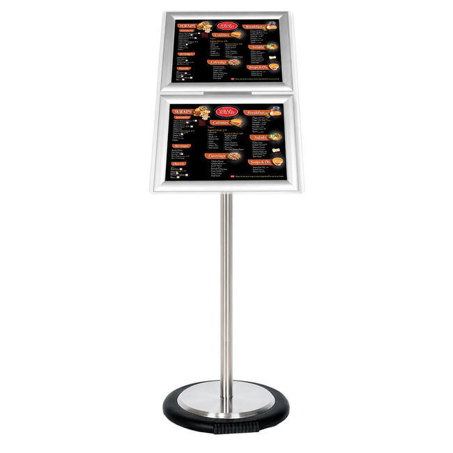 Ezi Pole with 2 A4 Landscape Square Cornered Snap Frames with Wheel Base