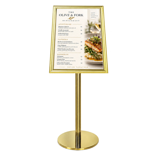Gold Ezi Pole with 1 A2 Portrait Square Cornered Snap Frames