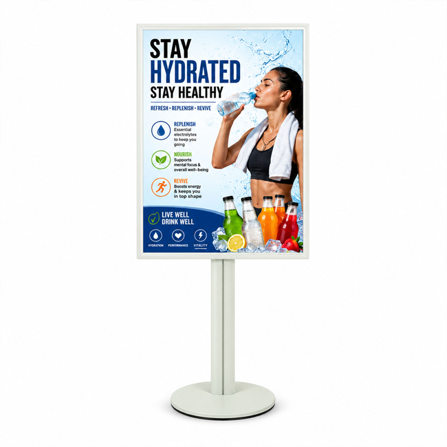 A0 Poster Holder on Silver Combo Pole 1800mm High - Single Sided