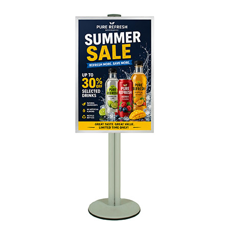 700 x 1000mm Poster Holder Silver Combo Pole 1800mm High - Single Sided 
