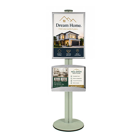 A2 Snap Frame and Brochure Trays on 1.8m Silver Combo Pole