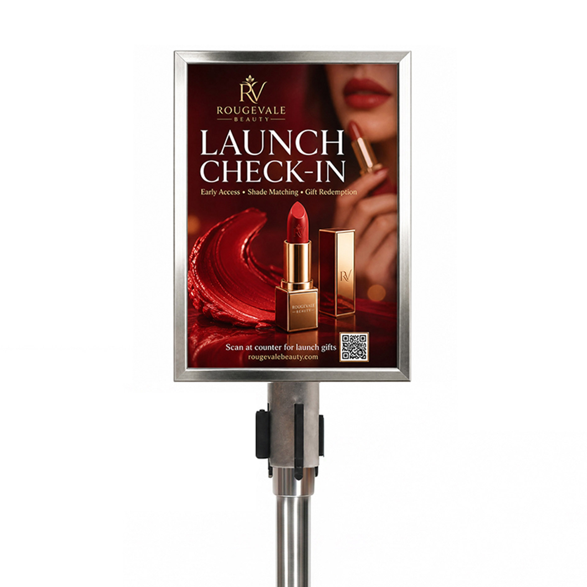A3 Silver Portrait Stainless Steel Sign Holder clip attachment for Cassette Queue Barrier Pole