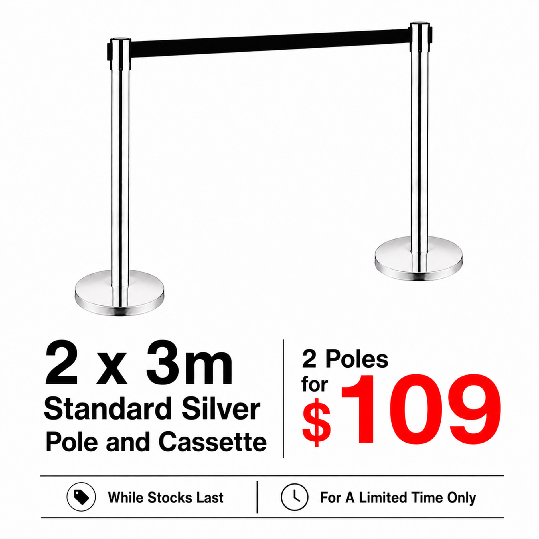 2 x 3m Standard Silver Pole and Cassette - OVERSTOCK CLEARANCE