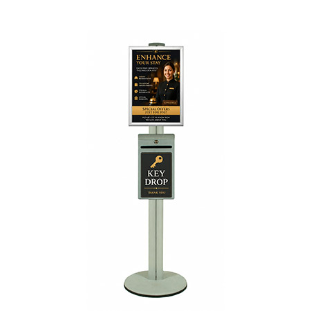 A3 Poster Holder with Steel Suggestion Box on Silver Combo Pole 1450mm High - Single Sided