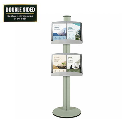  2 Brochure Trays on Silver Combo Pole 1450mm High - Double Sided