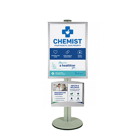 A1 Snap Frame and Brochure Tray on 1.45m Silver Combo Pole
