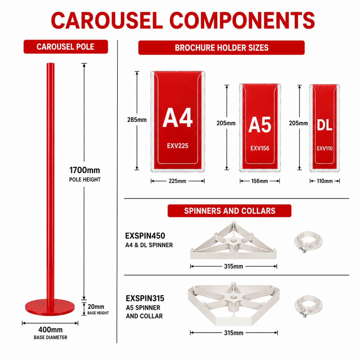 Stainless Steel Carousel Holds 18 A4 6 A5 12 DL