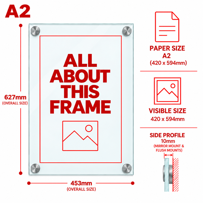 A2 Double Glass Poster Frame with Standoff Mounts