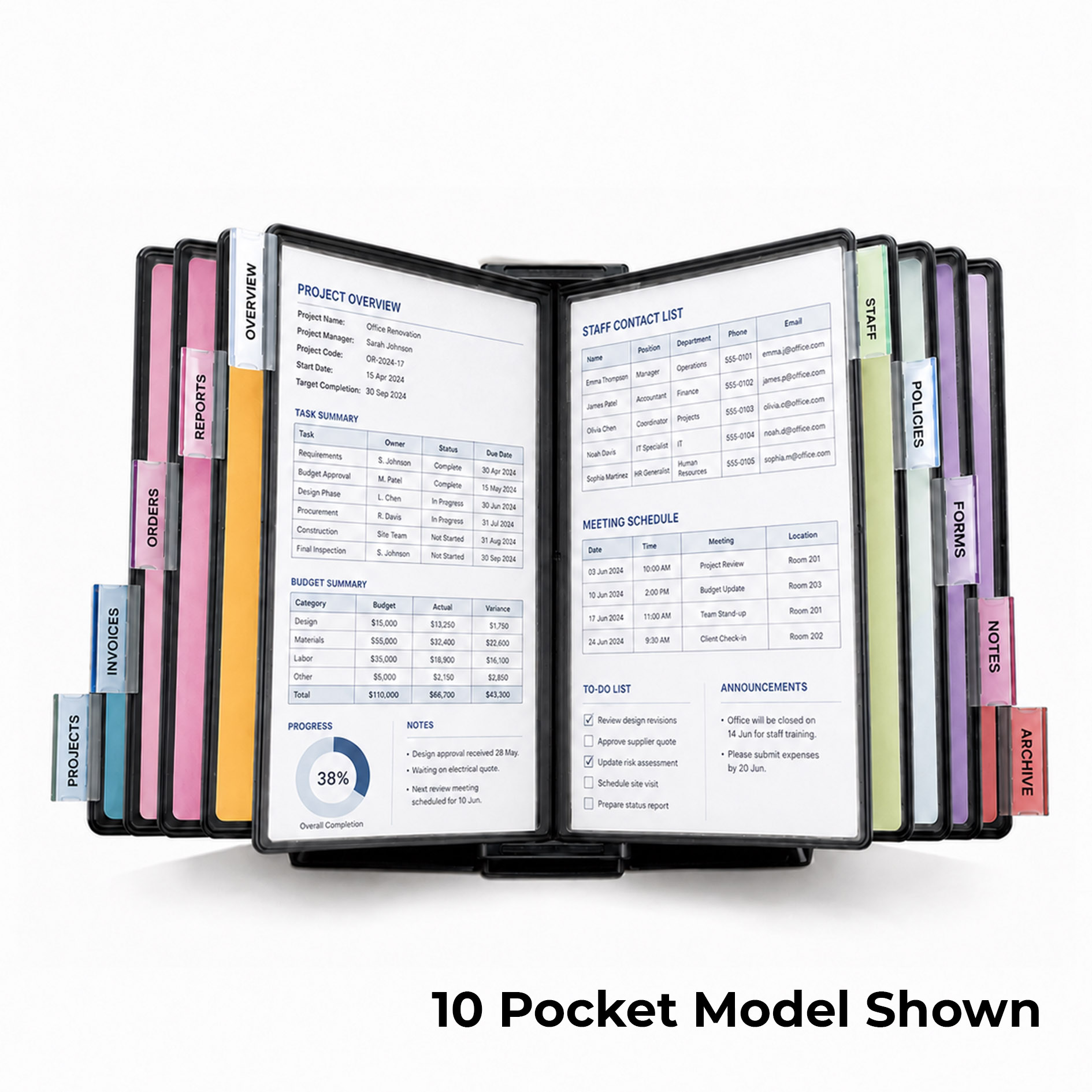 Table Top Reference Display A4 with 10 Pockets with 10 Index Tabs