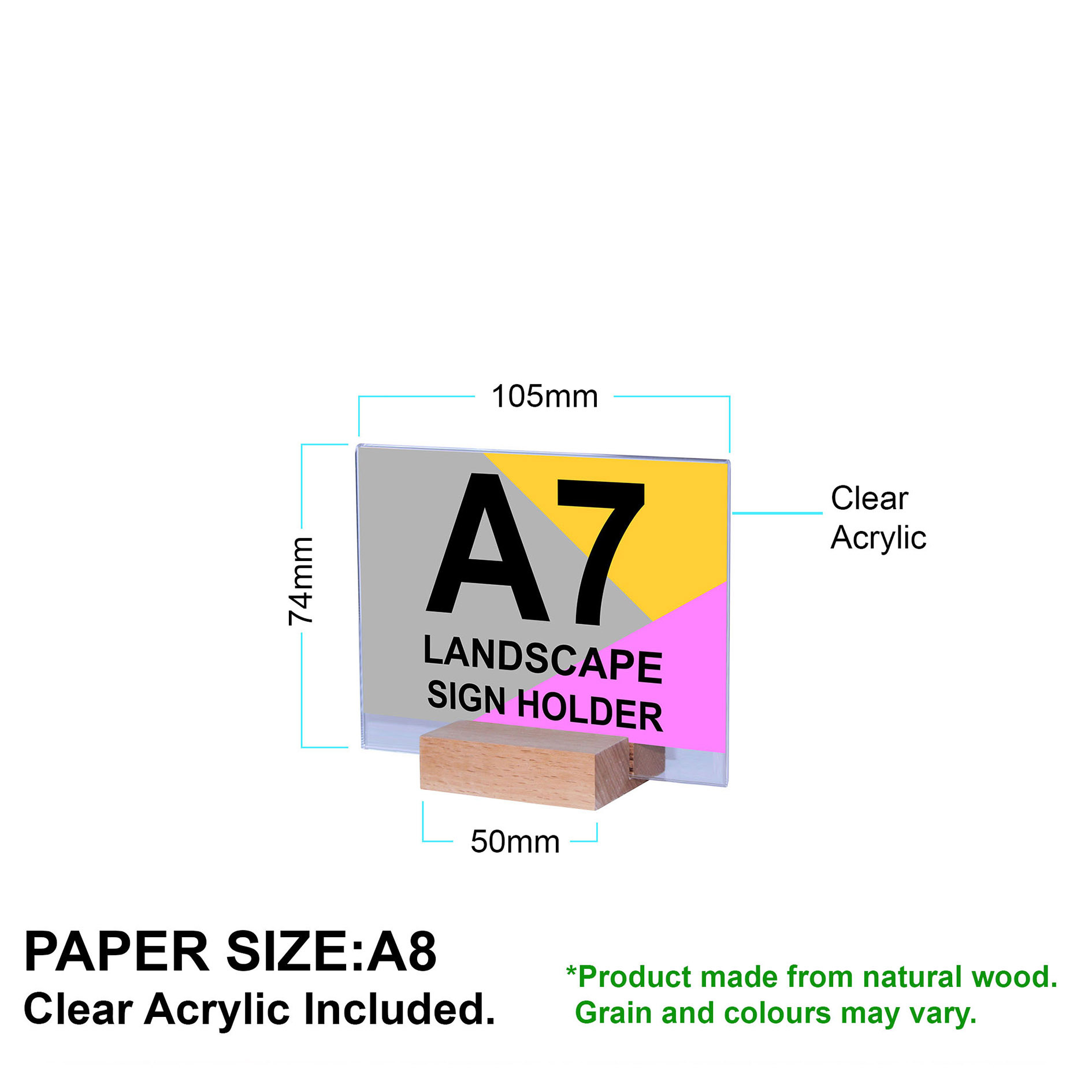 Wood A7 Landscape Mini Straight Sign Holder