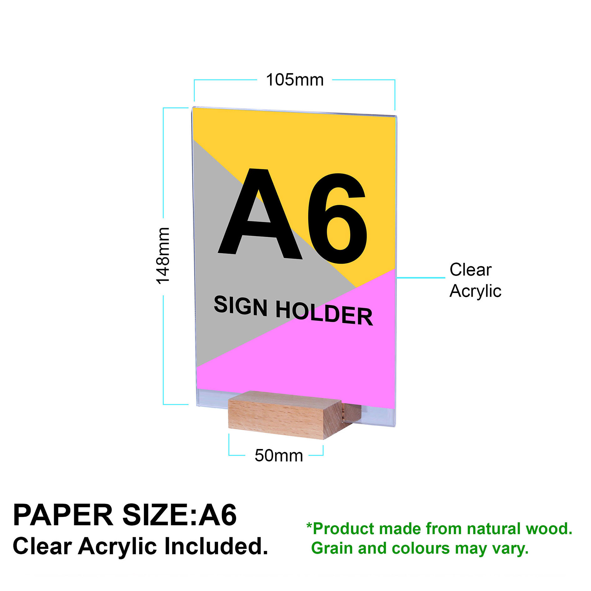 Wood A6 Portrait  Mini Straight Sign Holder