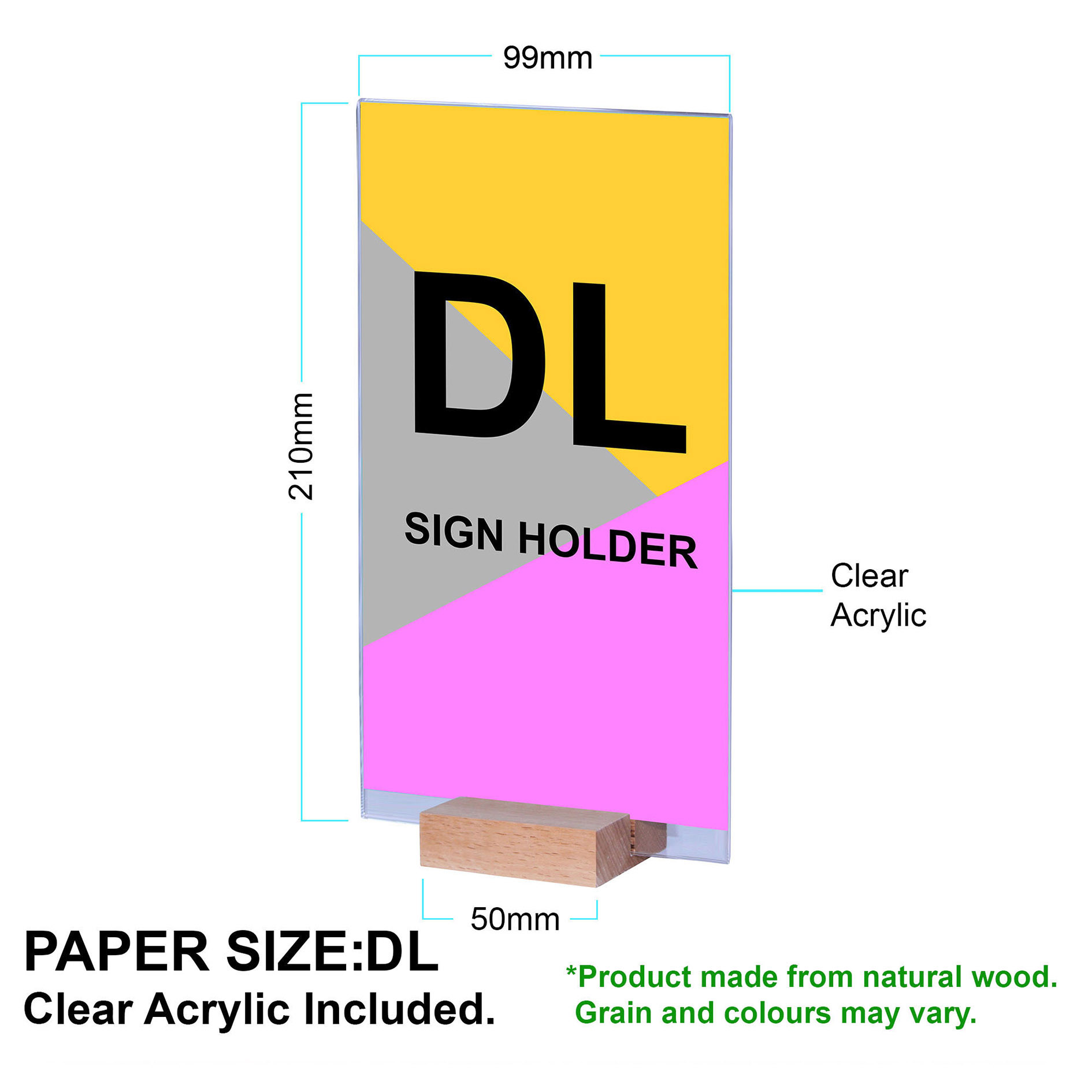 Wood DL Portrait  Mini Straight Sign Holder