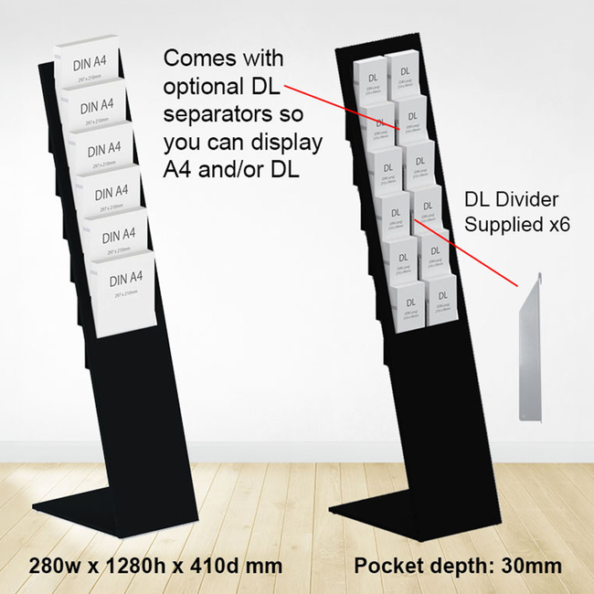 Black Mod Brochure Holder Display with Dividers