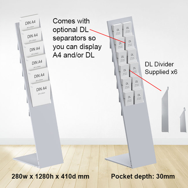 Silver Mod Brochure Holder Display with Dividers