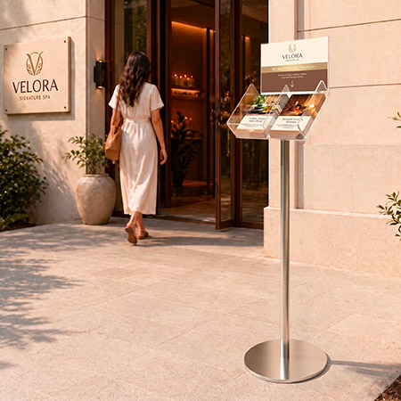 Silver Freestanding Brochure Holder Holds 2 A5