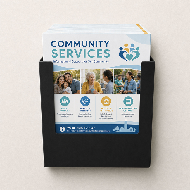 A4 Wall Black Steel Brochure Holder Extra Deep